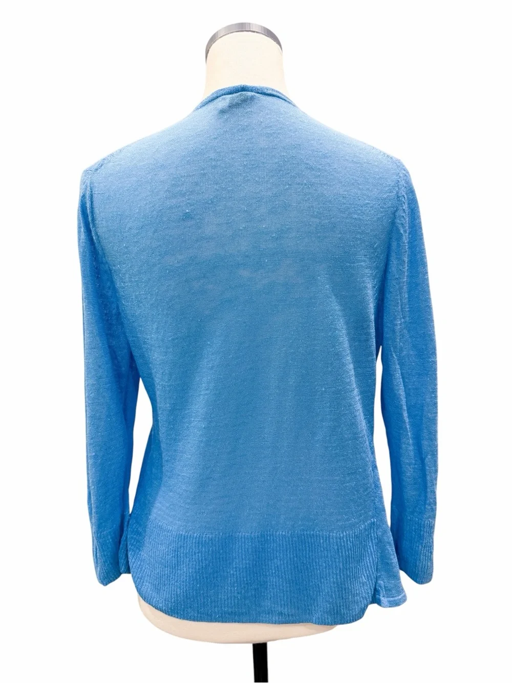 NIC+ZOE Lightweight 4 Way Slub Knit Linen Blend 3/4 Sleeve Cardigan Blue M NWT